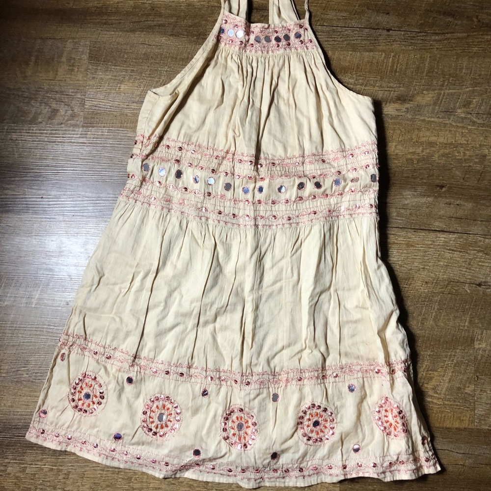 Free People Cream and Pink Embellished Midi Dress
